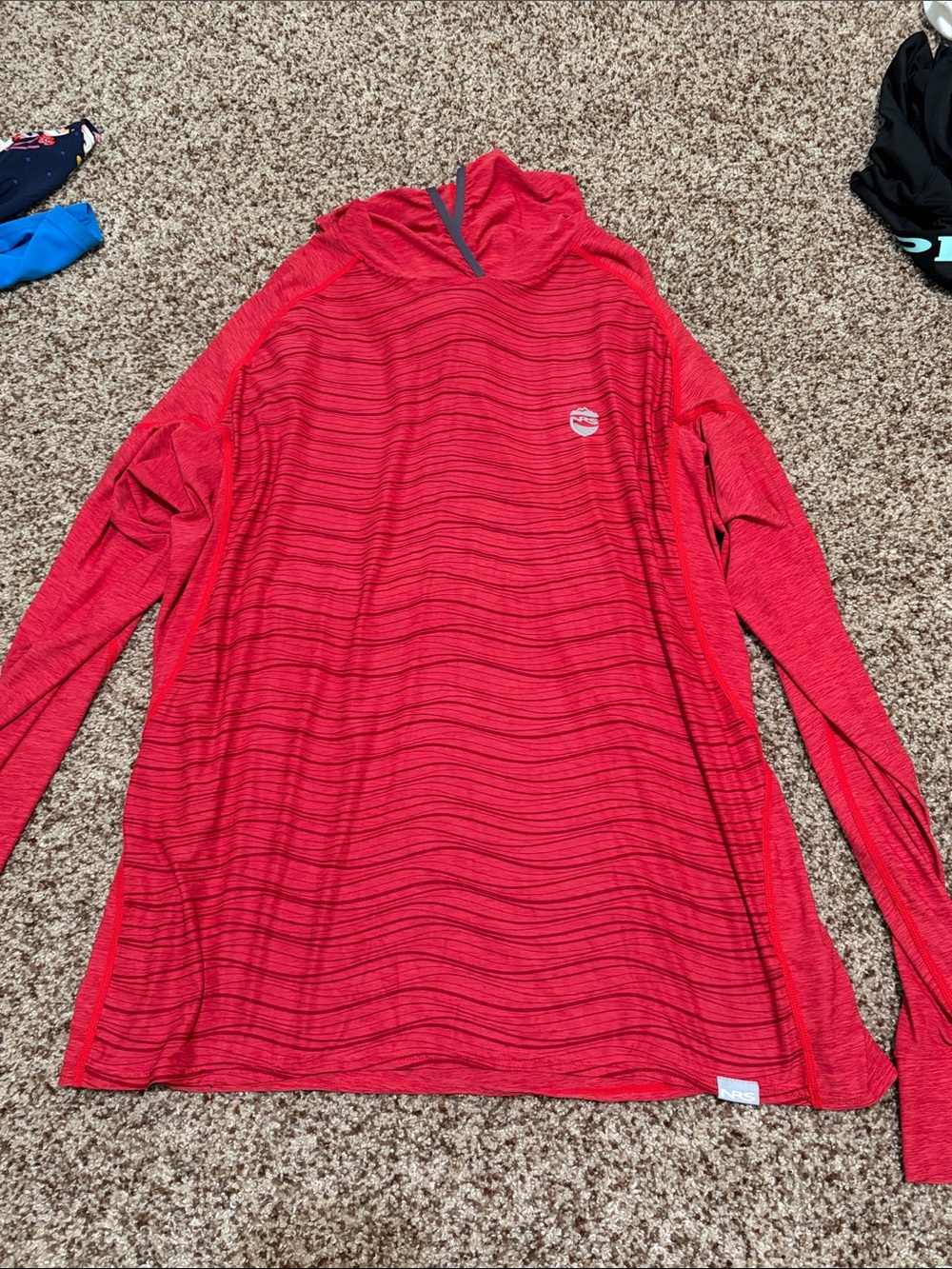 Red Long Sleeve Fishing Hoodie - Lightweight Stretch